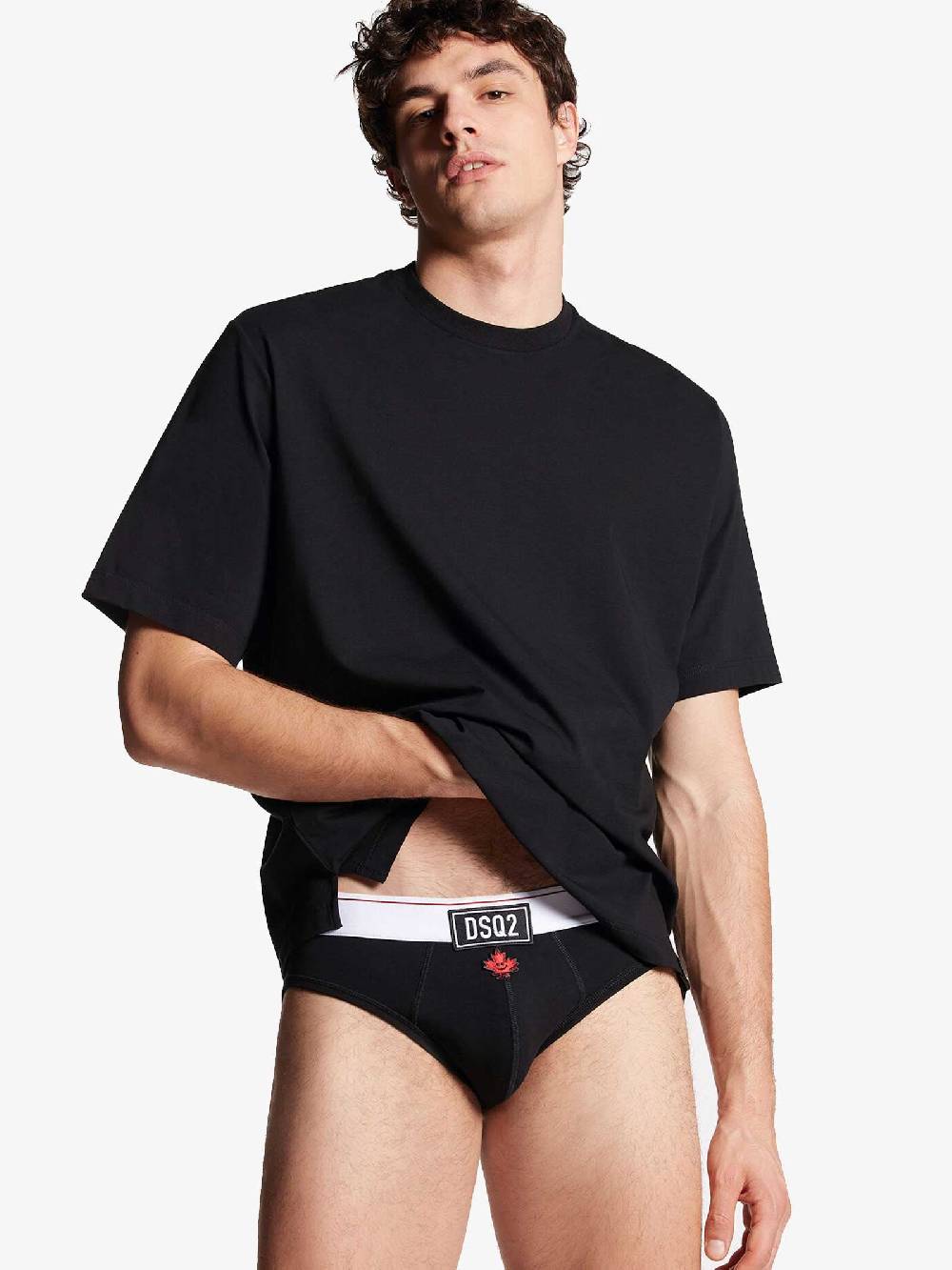 DSQUARED2 T-shirt Girocollo Leaf Round Neck Uomo Nero