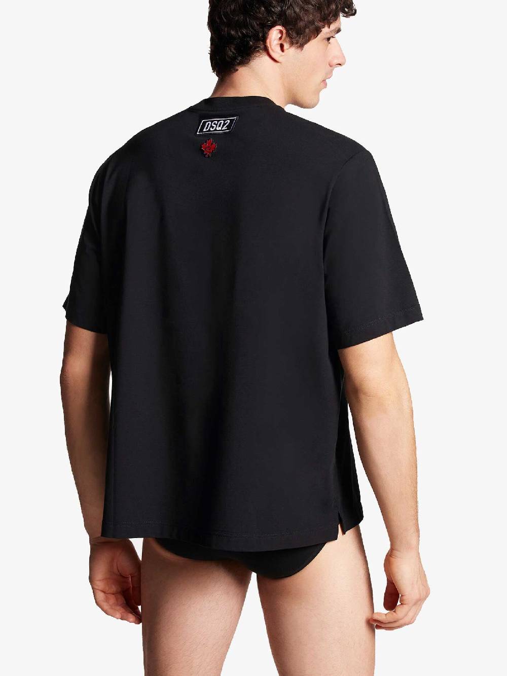 DSQUARED2 T-shirt Girocollo Leaf Round Neck Uomo Nero