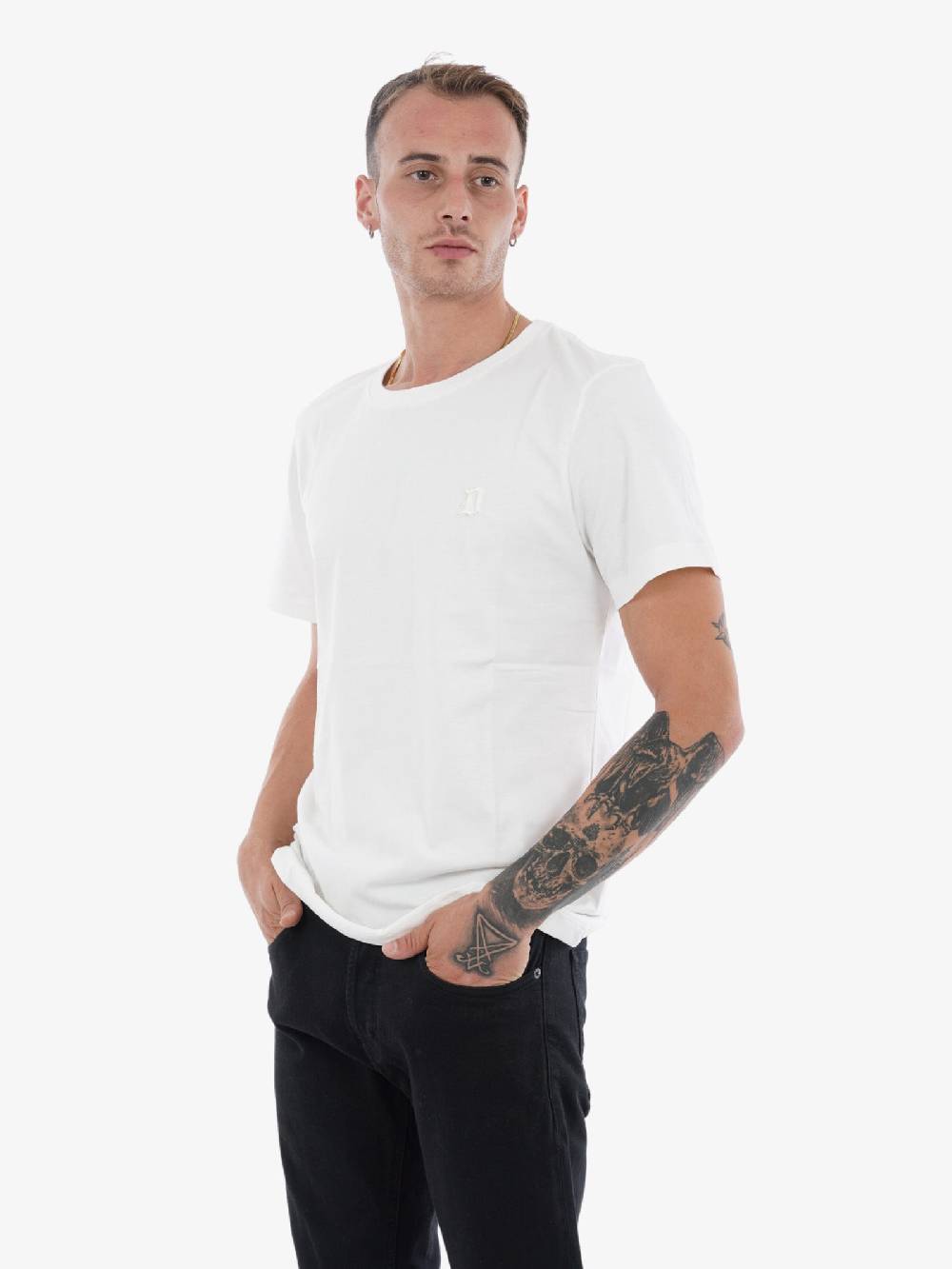 DONDUP T-Shirt Girocollo Regular Uomo In Cotone Bianco Con Scritta Logo 3D