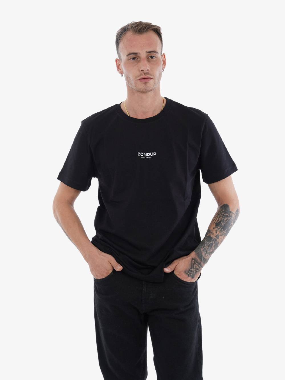 DONDUP T-Shirt Girocollo Regular Uomo In Cotone Nero Con Scritta Logo