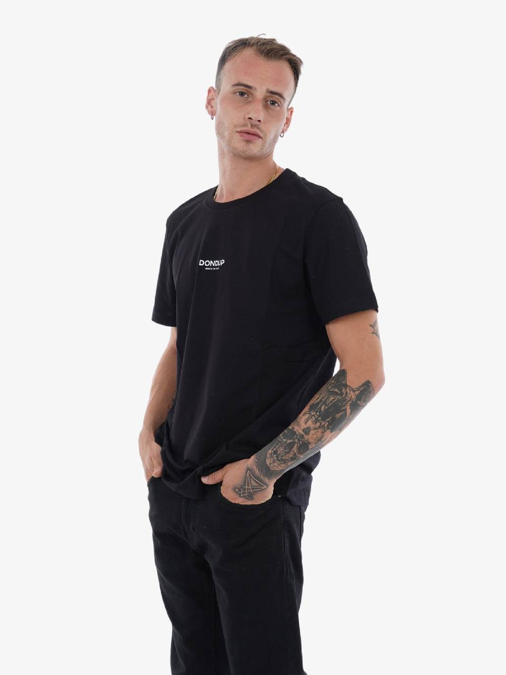 DONDUP T-Shirt Girocollo Regular Uomo In Cotone Nero Con Scritta Logo