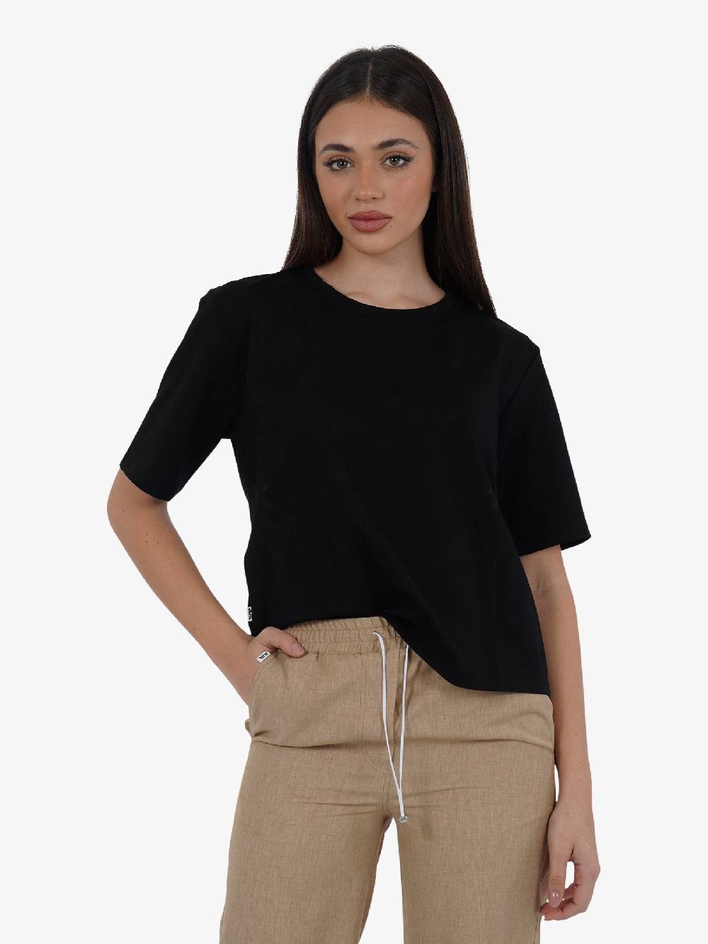 JIJIL T-shirt Regolare TS057 Donna In Misto Viscosa Nero