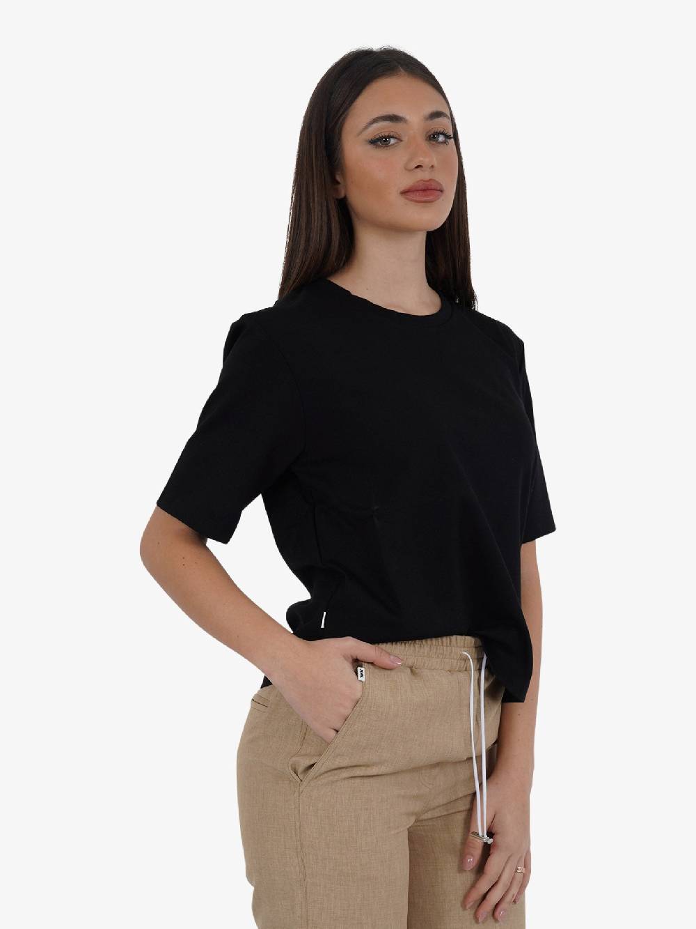 JIJIL T-shirt Regolare TS057 Donna In Misto Viscosa Nero