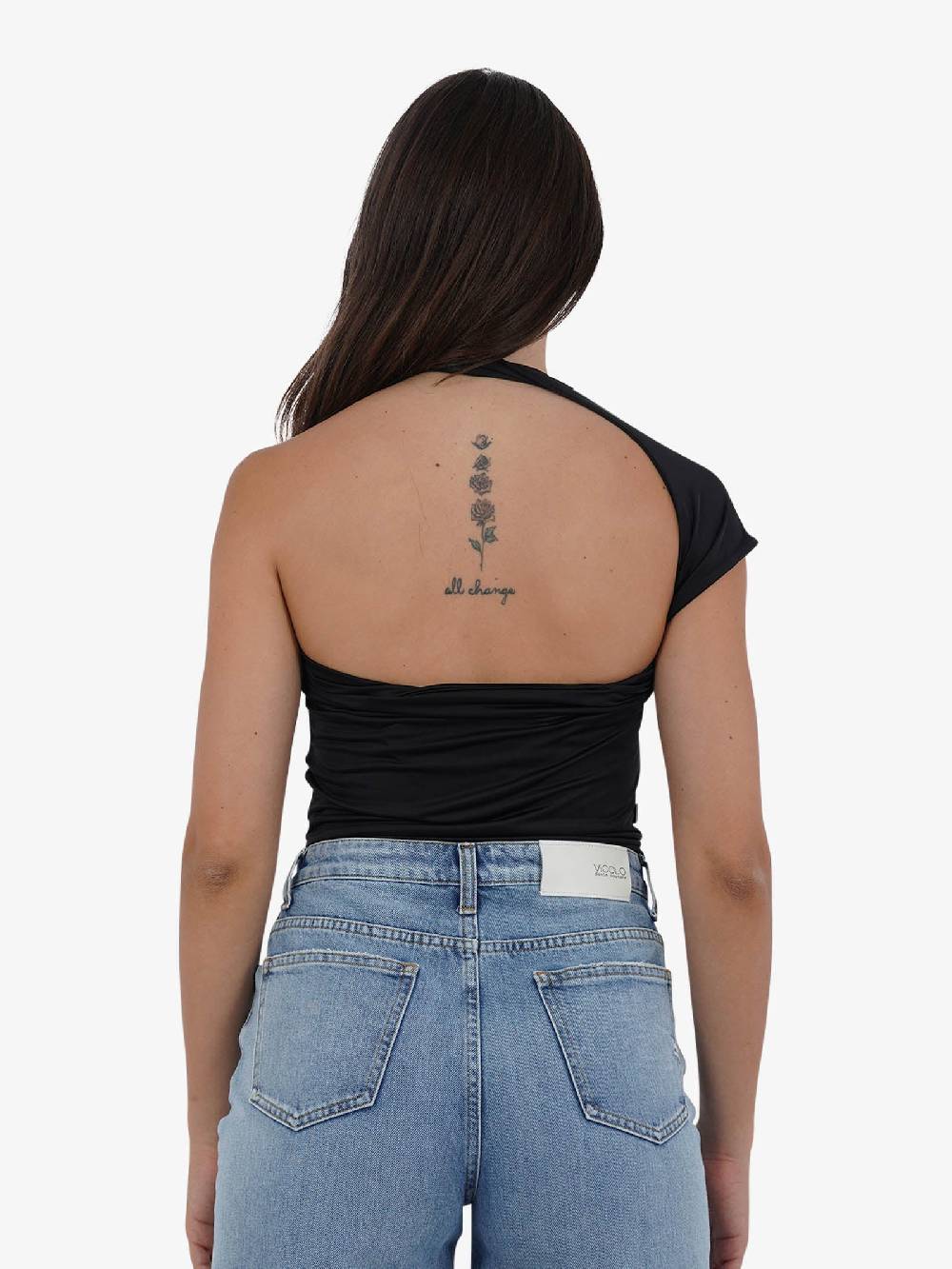 JIJIL T-shirt Top Monospalla Asimmetrico TS217 Donna Nero