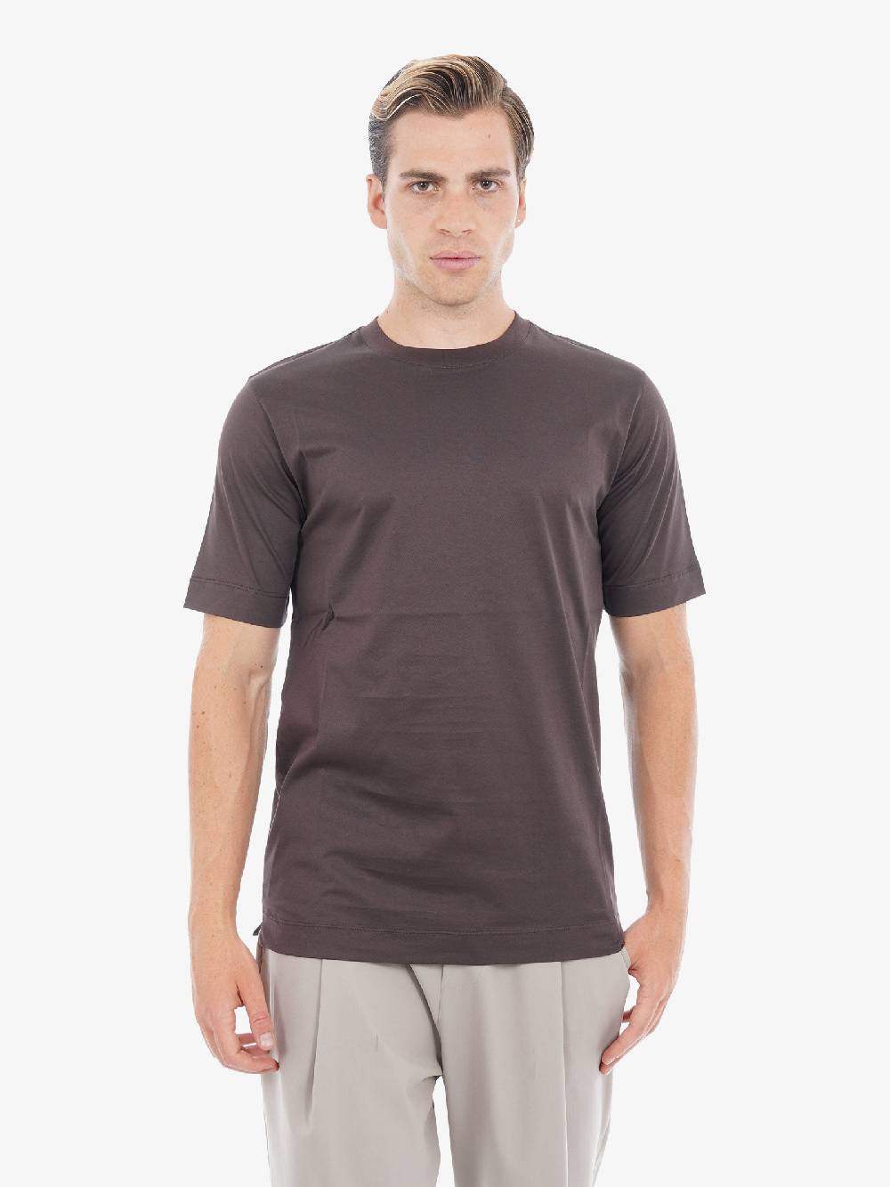 YES LONDON T-shirt XM4076 Uomo In Cotone Fino Di Scozia Marrone