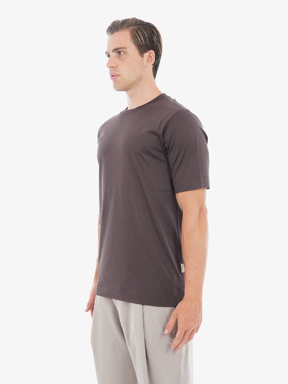 YES LONDON T-shirt XM4076 Uomo In Cotone Fino Di Scozia Marrone