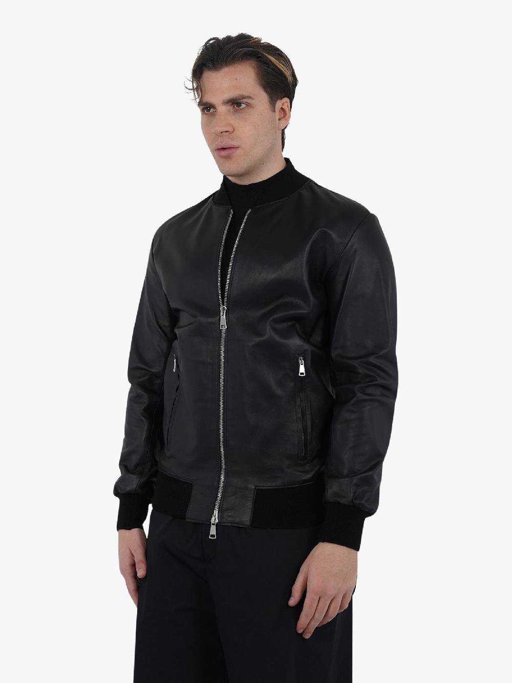 TAKAMORI Bomber Doppio Cursore Uomo Pelle Nero