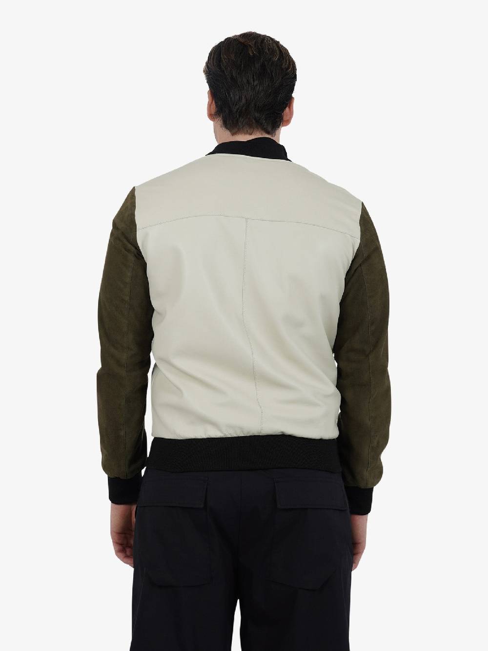 TAKAMORI Bomber Doppio Cursore Uomo Pelle Panna