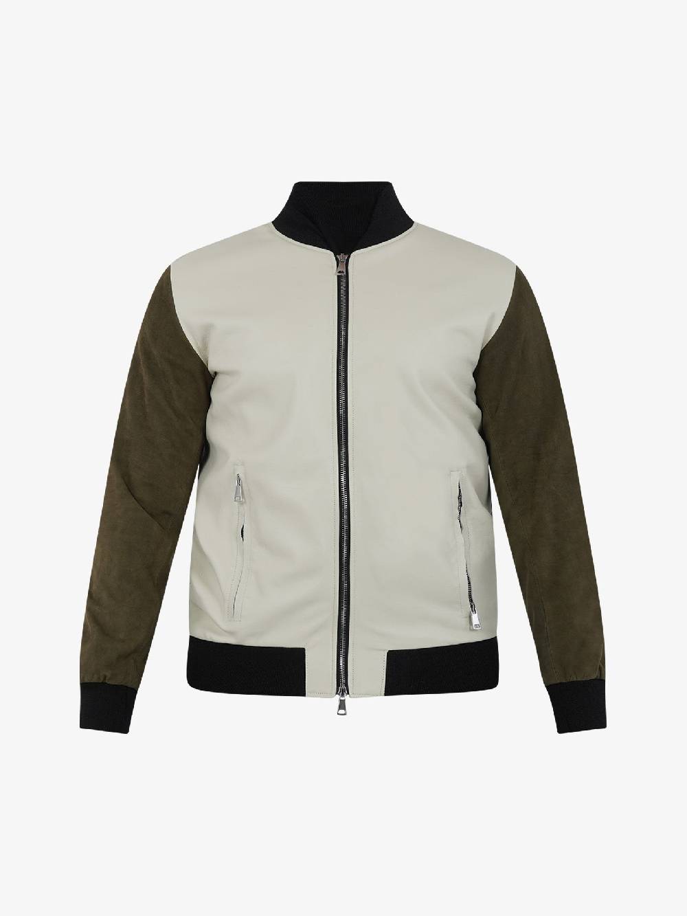 TAKAMORI Bomber Doppio Cursore Uomo Pelle Panna