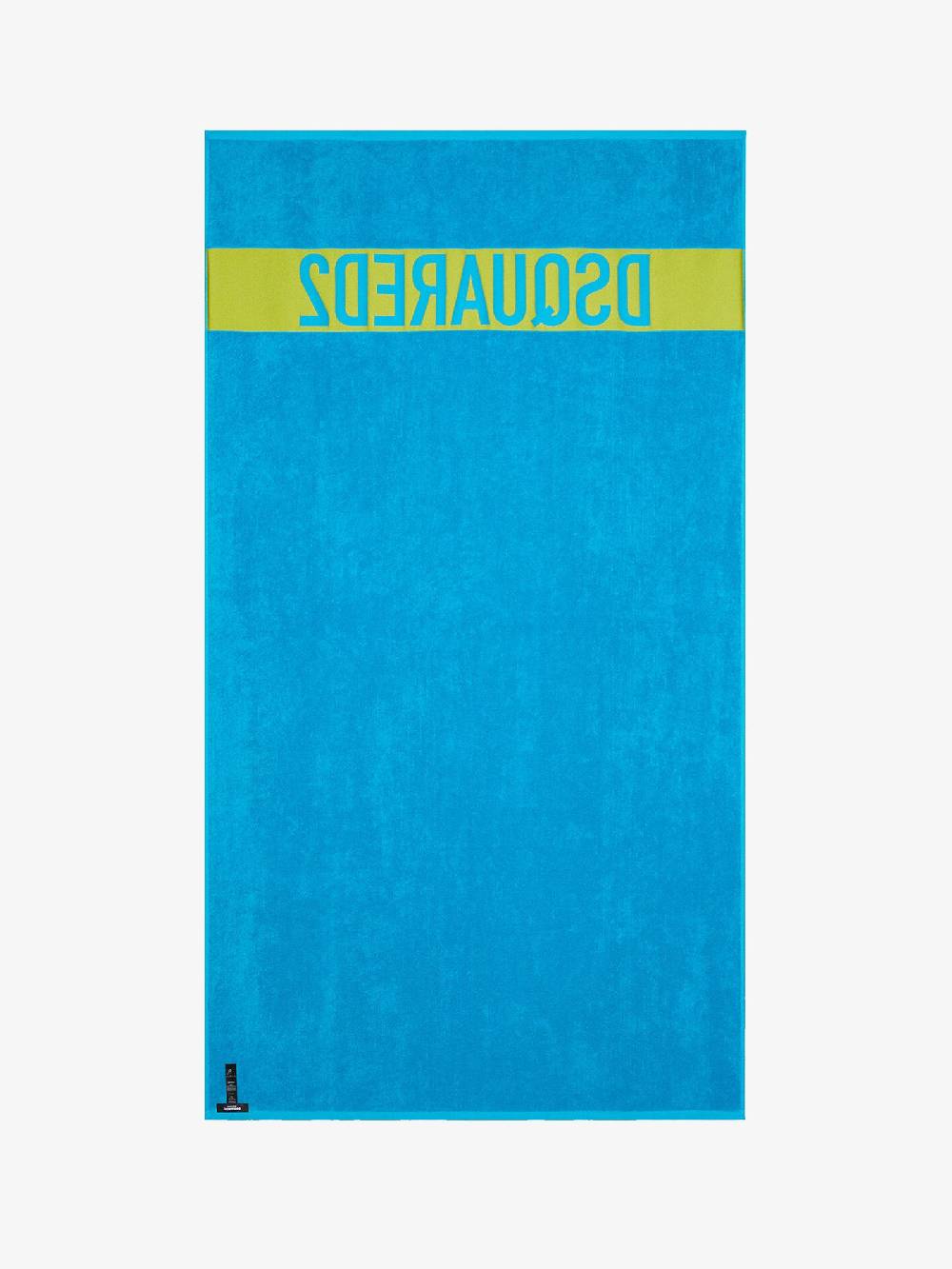 DSQUARED2 Telo Da Mare Unisex In Cotone Azzurro Con Logo Lettering A Contrasto