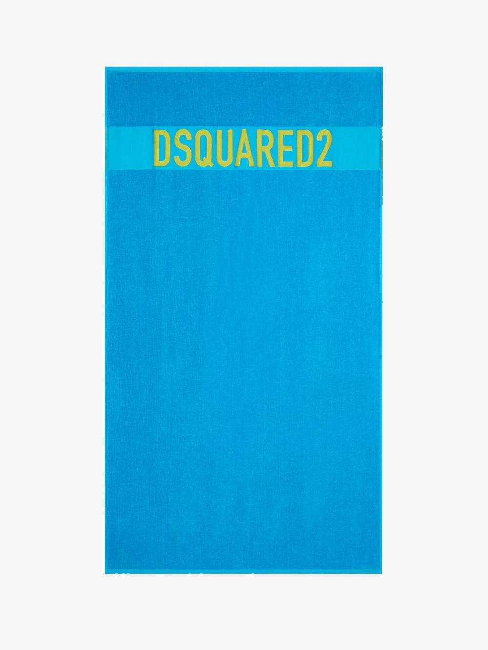 DSQUARED2 Telo da mare unisex in cotone azzurro con logo lettering a contrasto