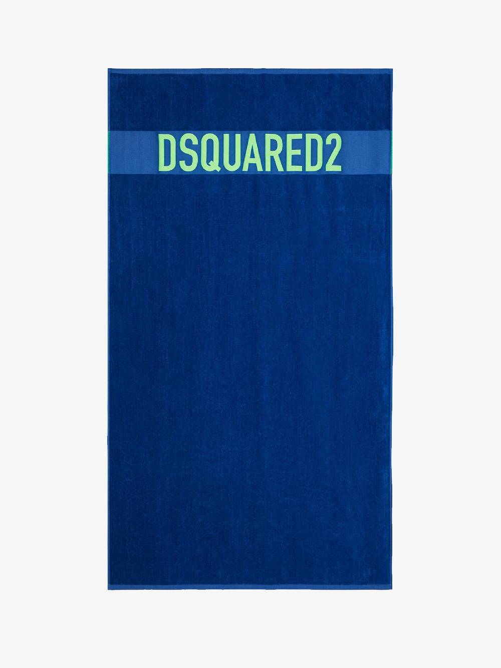 DSQUARED2 Telo da mare unisex in cotone blu con logo lettering a contrasto