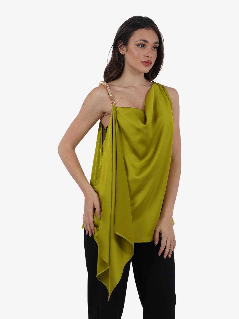 SPACE SIMONA CORSELLINI Top Asimmetrico In Raso Fluido P24CPTO001 Donna Verde
