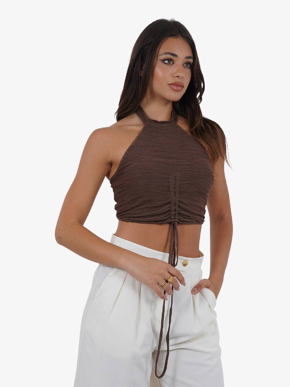 HAVE ONE Top Con Arricciatura RVS-L120 Donna Viscosa Marrone