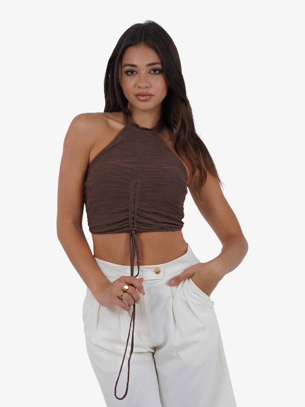 HAVE ONE Top con arricciatura RVS-L120 donna viscosa marrone