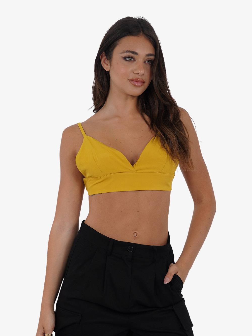HAVE ONE Top Cropped Con Spalline Sottili RMA-L131 Donna Viscosa Giallo