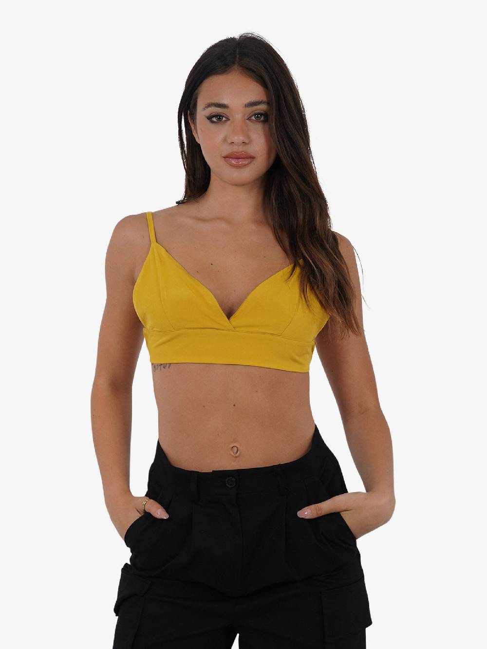 HAVE ONE Top cropped con spalline sottili RMA-L131 donna viscosa giallo