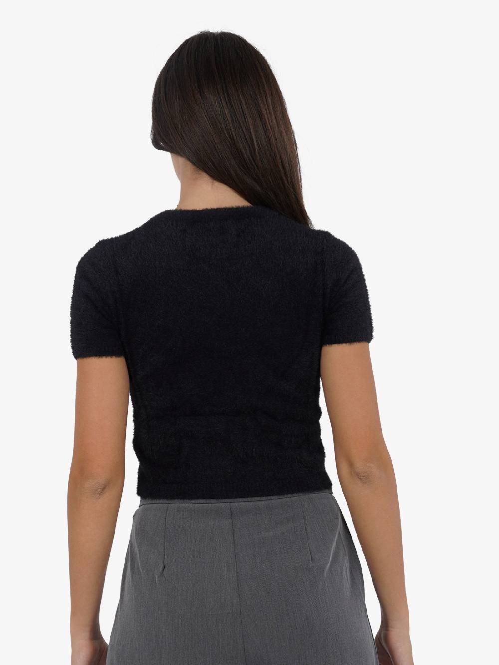 GLAMOROUS Top Cropped Lavorato A Maglia Donna Maniche Corte Nero