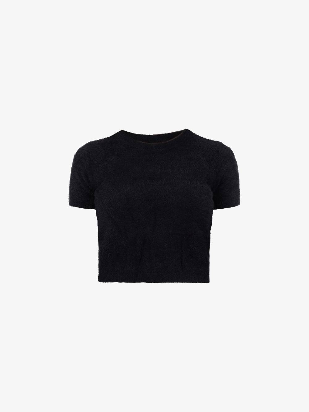 GLAMOROUS Top cropped lavorato a maglia donna maniche corte nero