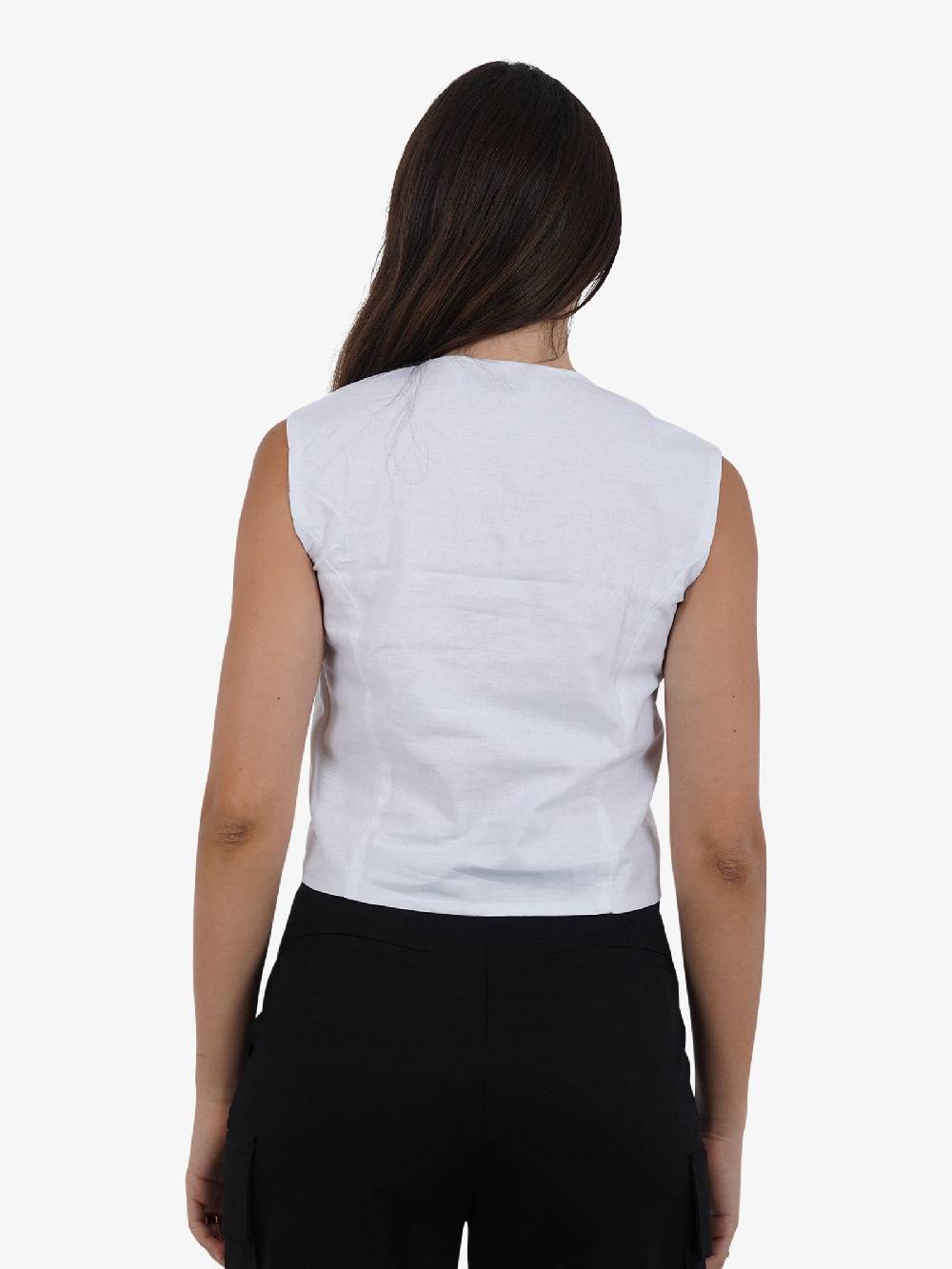 GLAMOROUS Top Gilet Ampio GS0793 Donna Cotone Bianco