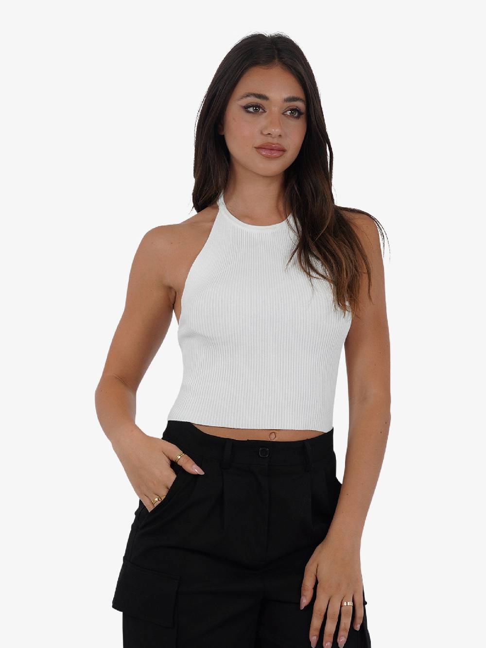 VICOLO Top Scollo All'americana 22063B Donna Viscosa Bianco