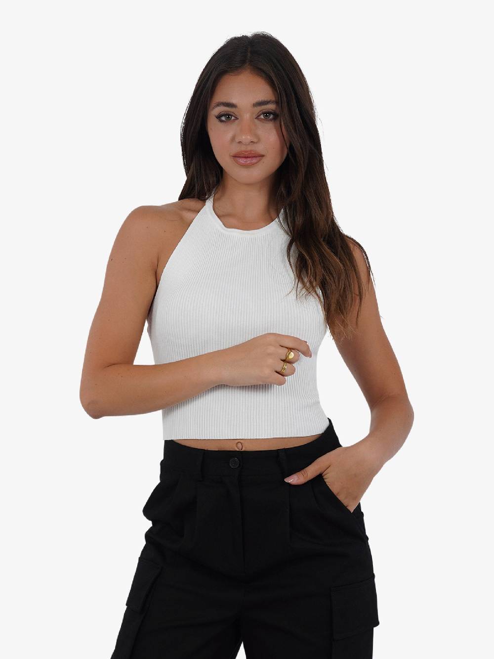 VICOLO Top scollo all'americana 22063B donna viscosa bianco