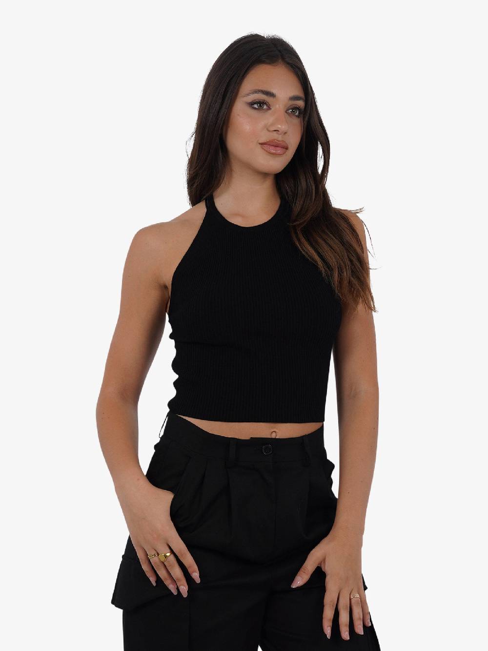 VICOLO Top Scollo All'americana 22063B Donna Viscosa Nero