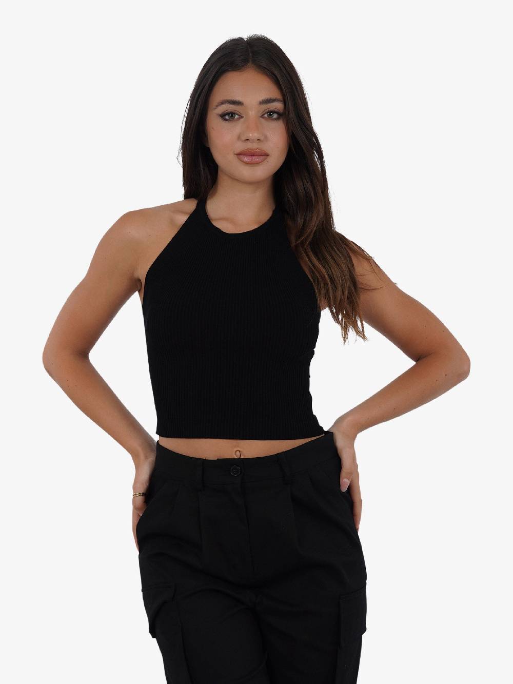 VICOLO Top scollo all'americana 22063B donna viscosa nero