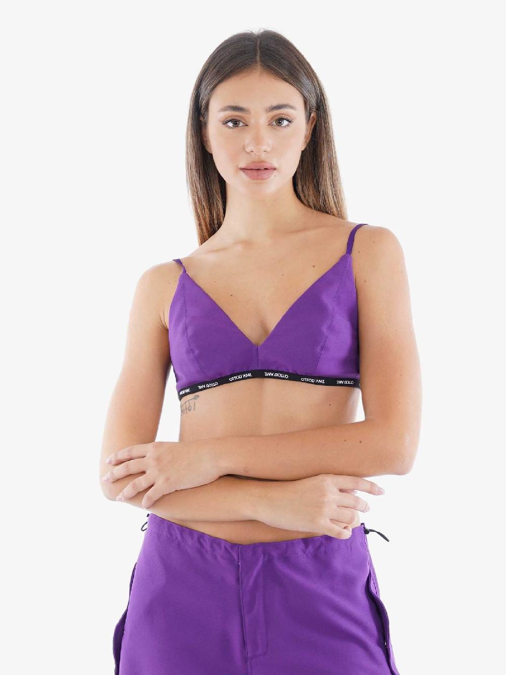 OTTOD'AME Top Spalline Donna In Tessuto Tecnico Viola