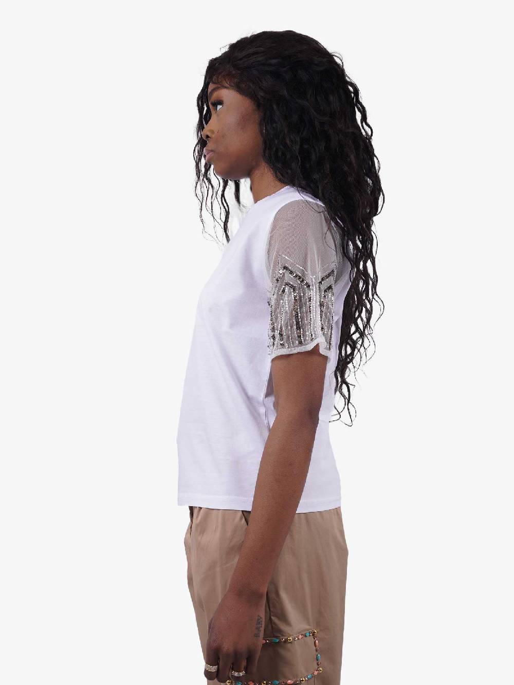 TRASH AND LUXURY Tshirt Donna Bianca Con Dettaglio Maniche