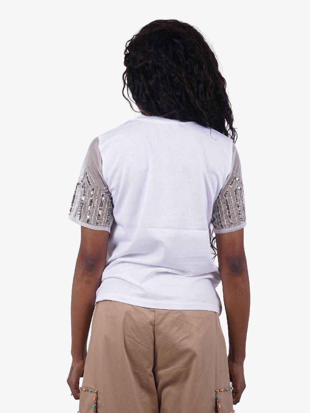 TRASH AND LUXURY Tshirt Donna Bianca Con Dettaglio Maniche