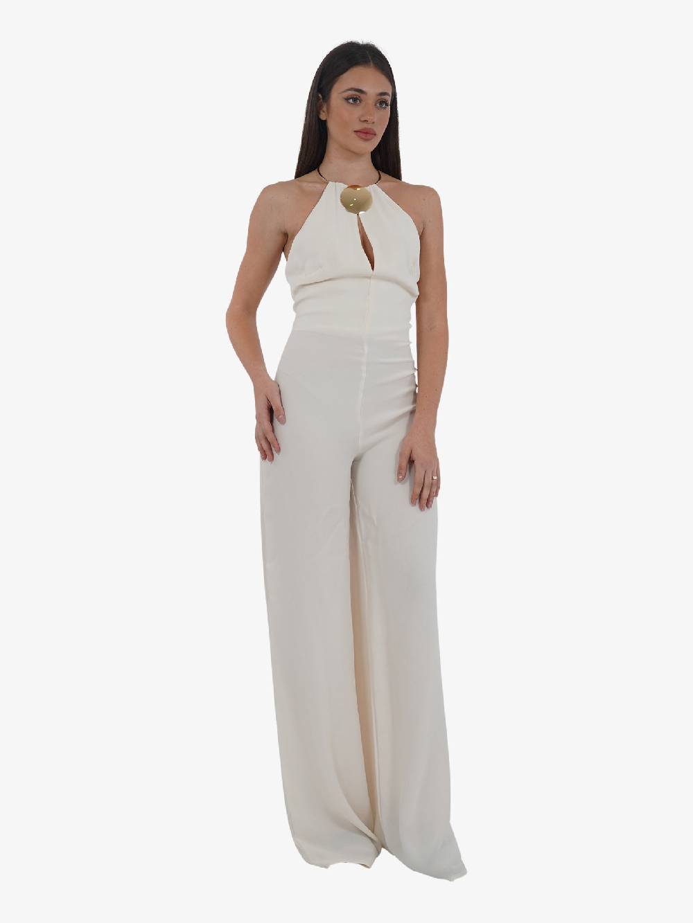 SPACE SIMONA CORSELLINI Tuta Palazzo In Georgette Double Donna Panna