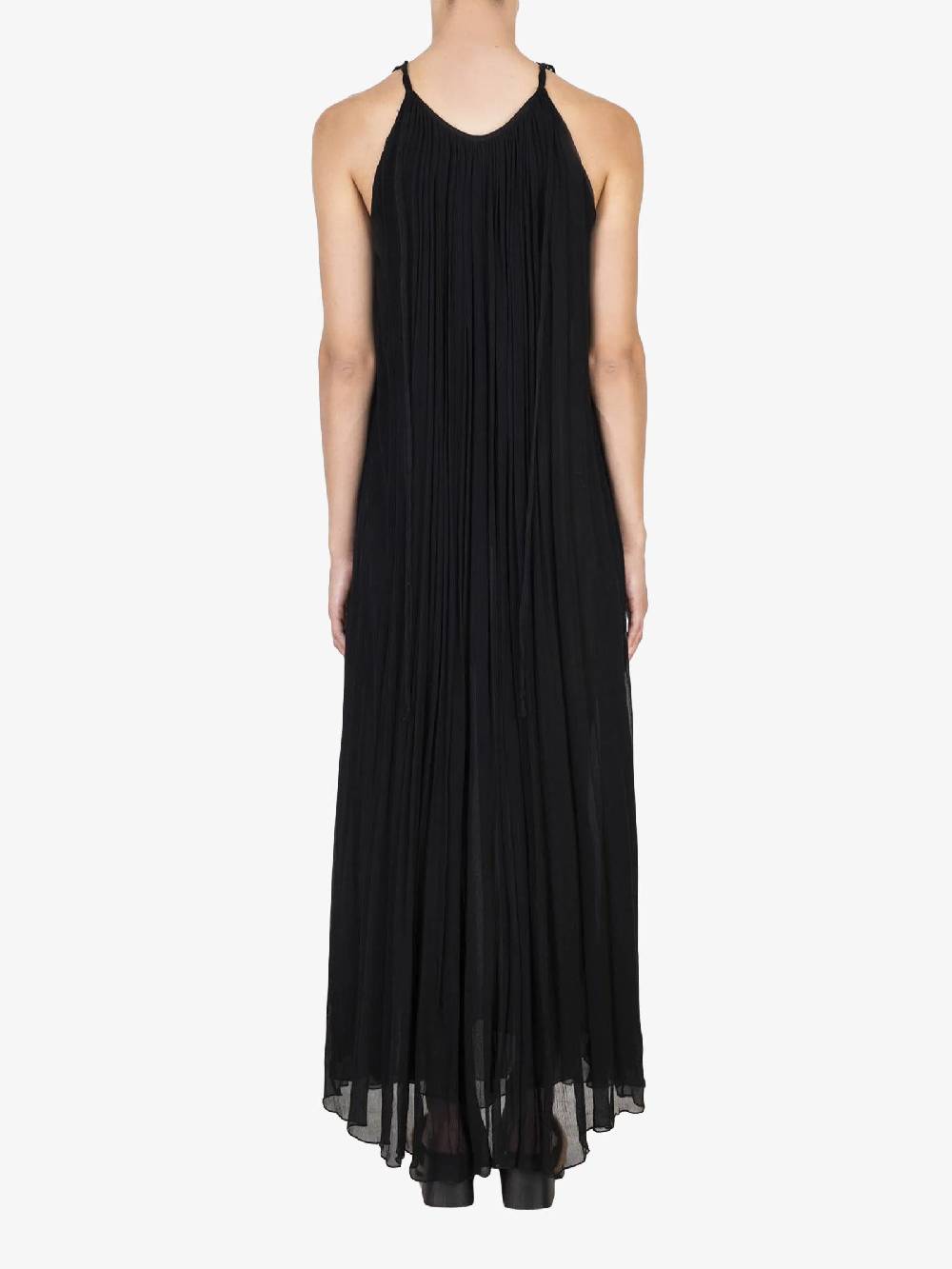 ALYSI Vestito Lungo Donna In Seta Nera Ricamato Creponne