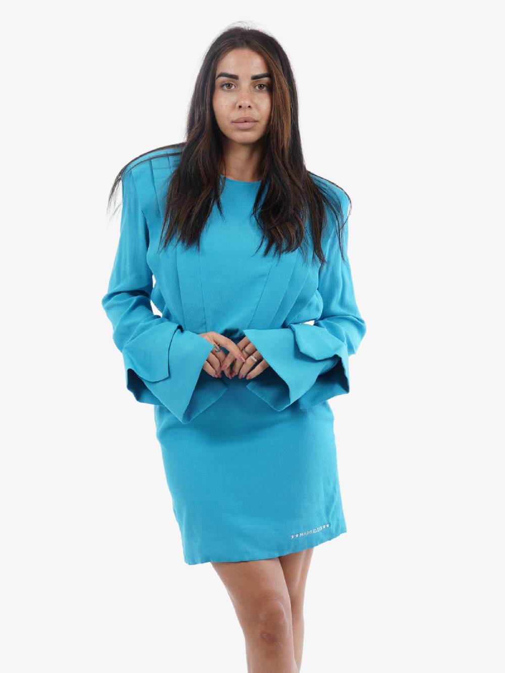 MARC ELLIS Vestito Midi Donna In Cotone Azzurro Con Stampa Floreale