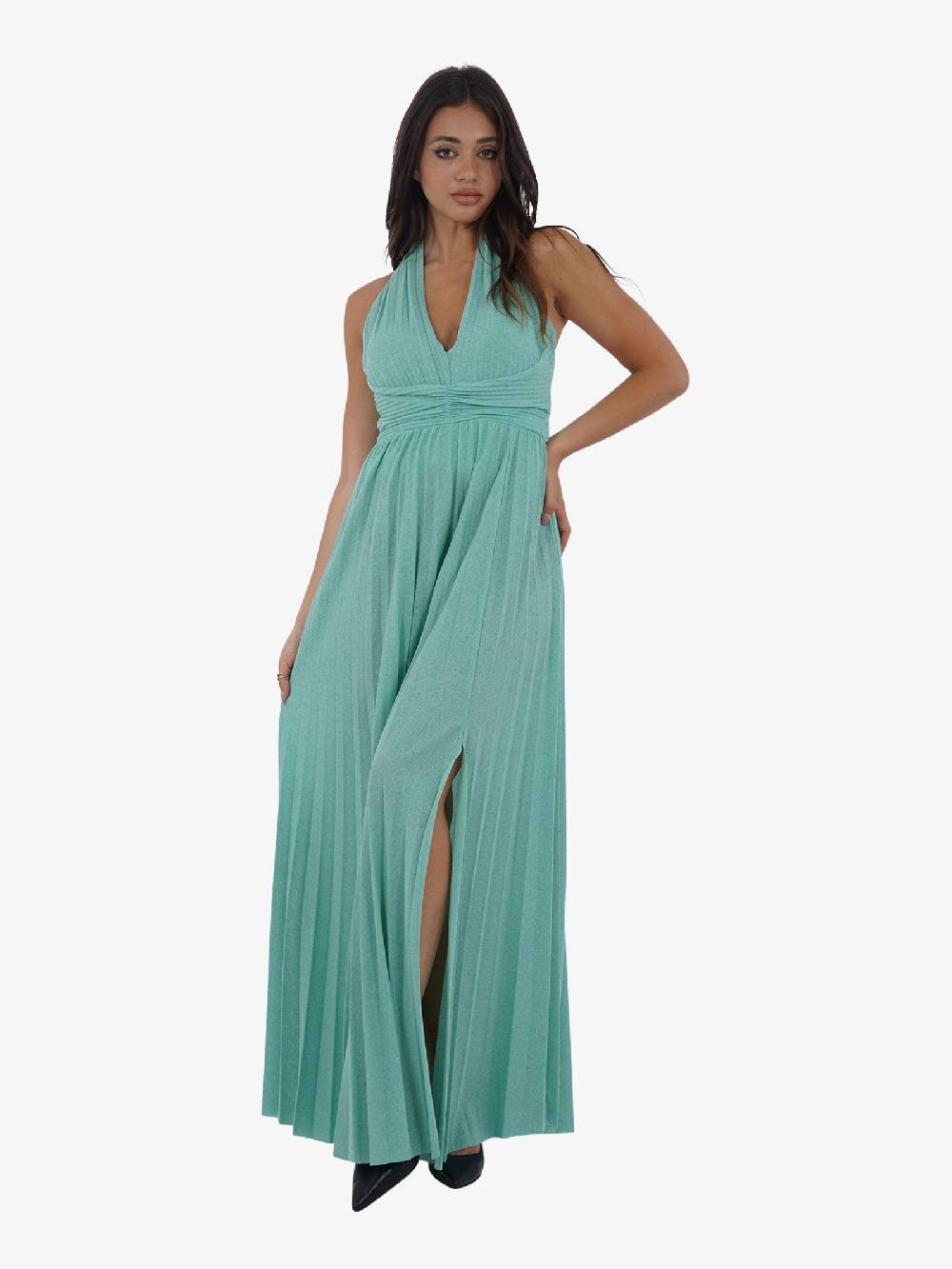 VICOLO Abito lungo scollo a V TB2183 donna verde