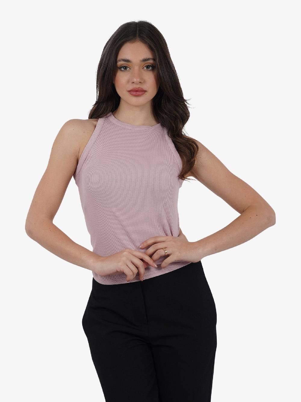 VICOLO Canotta A Costine UB0034 Donna Cotone Rosa