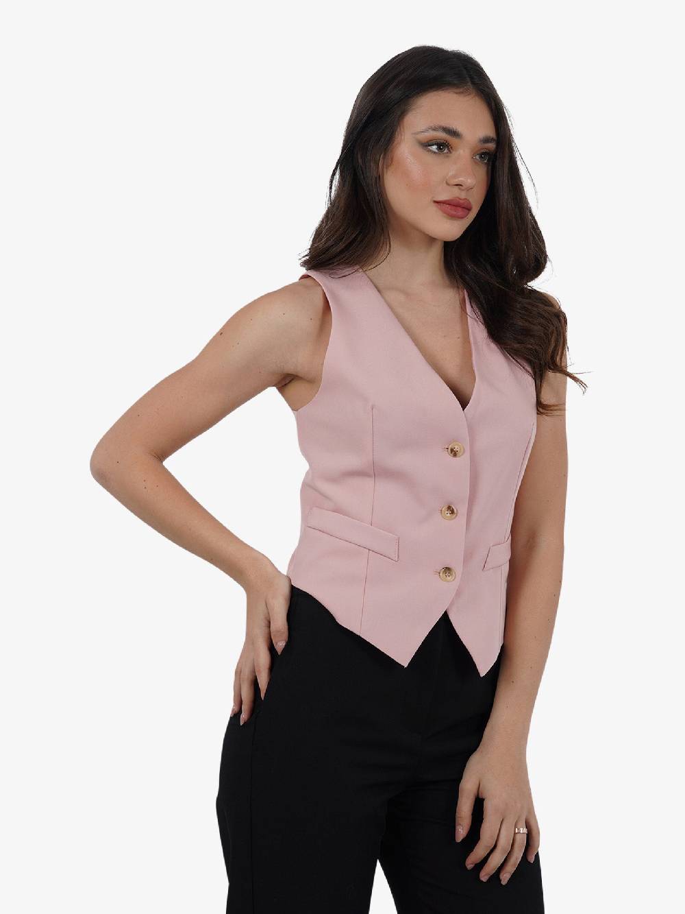 VICOLO Gilet Cropped Scollo A V TB0237 Donna Rosa