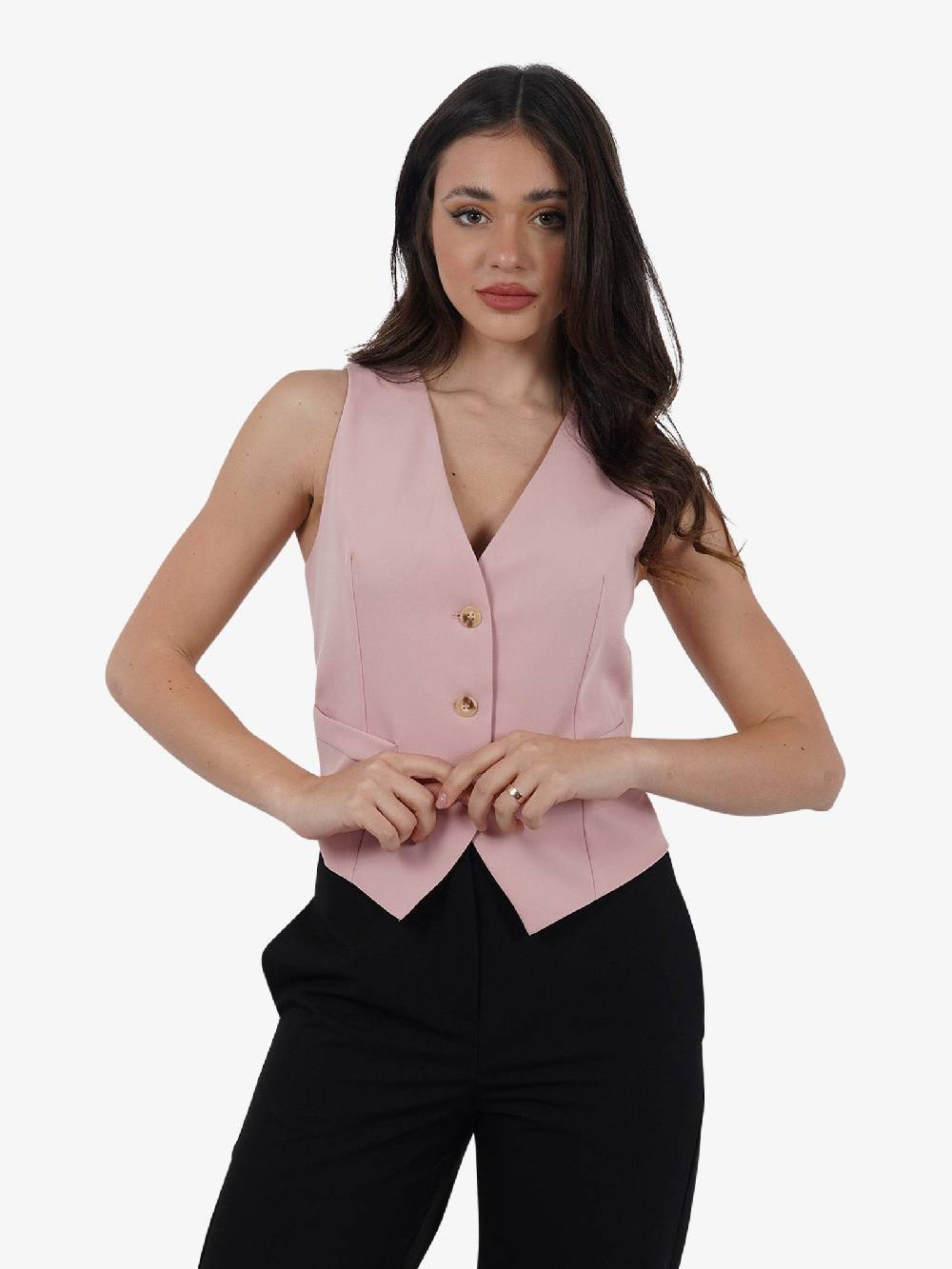 VICOLO Gilet Cropped Scollo A V TB0237 Donna Rosa