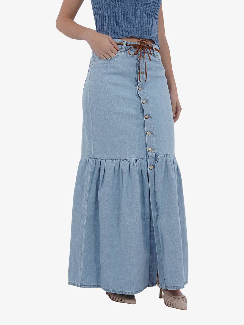 VICOLO Gonna Lunga DB5089 Donna Cotone Blu