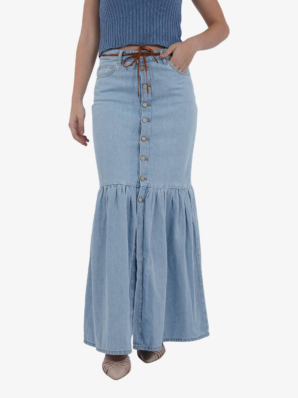 VICOLO Gonna lunga DB5089 donna cotone blu