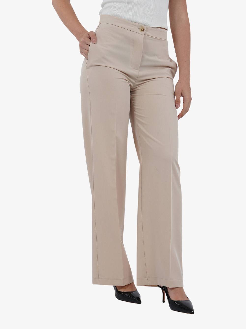 VICOLO Pantalone Basic Palazzo TB0236 Donna Beige