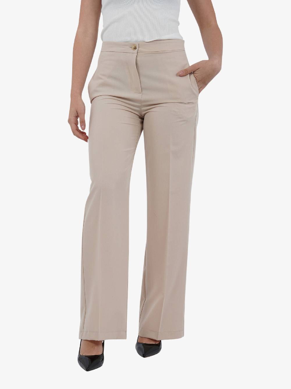 VICOLO Pantalone Basic Palazzo TB0236 Donna Beige