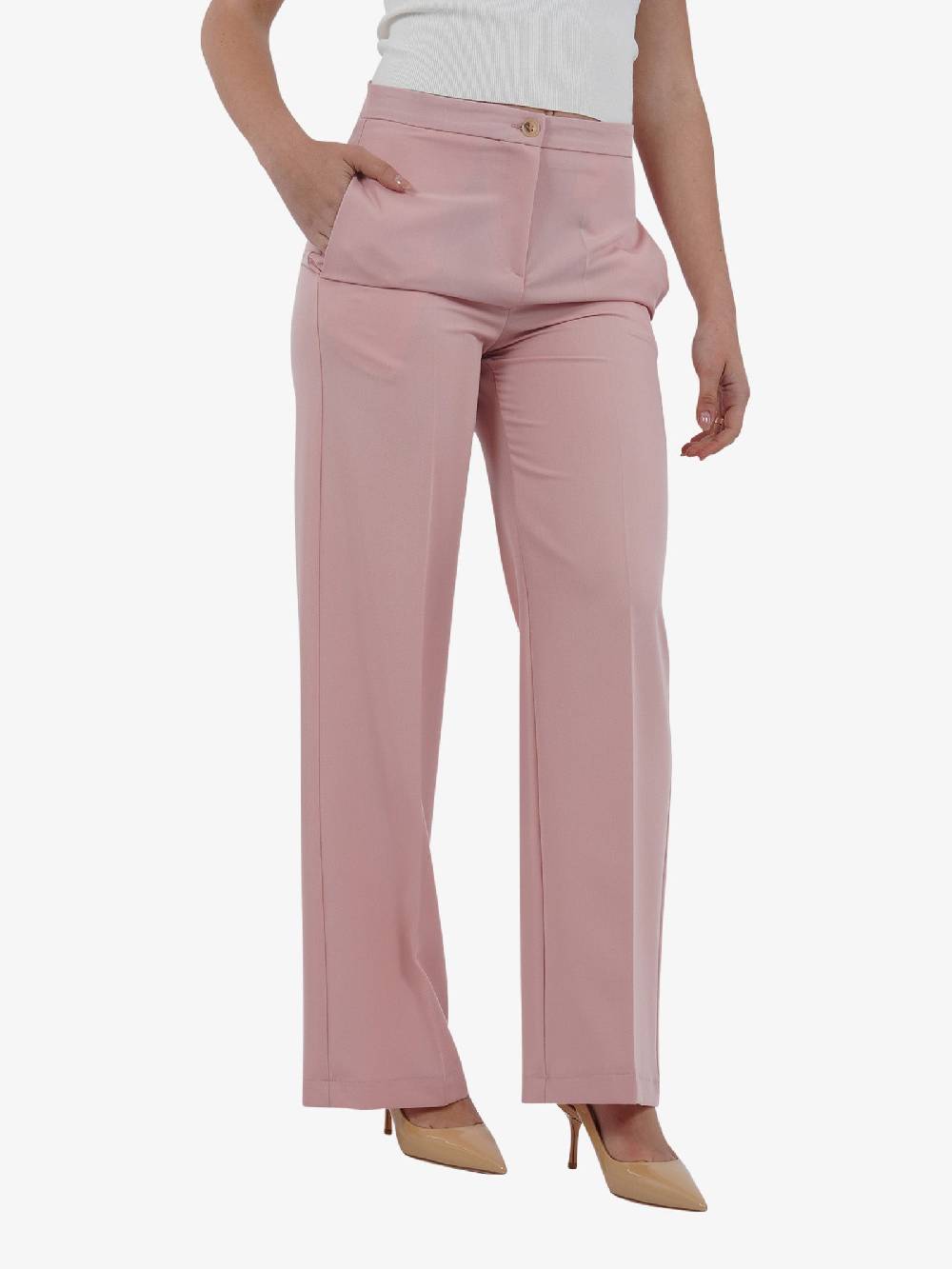 VICOLO Pantalone Basic Palazzo TB0236 Donna Rosa