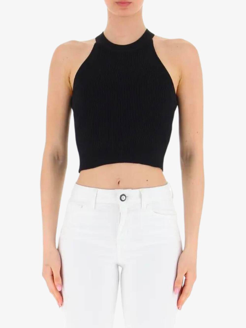 VICOLO Top Cropped A Costine Donna Nero In Viscosa