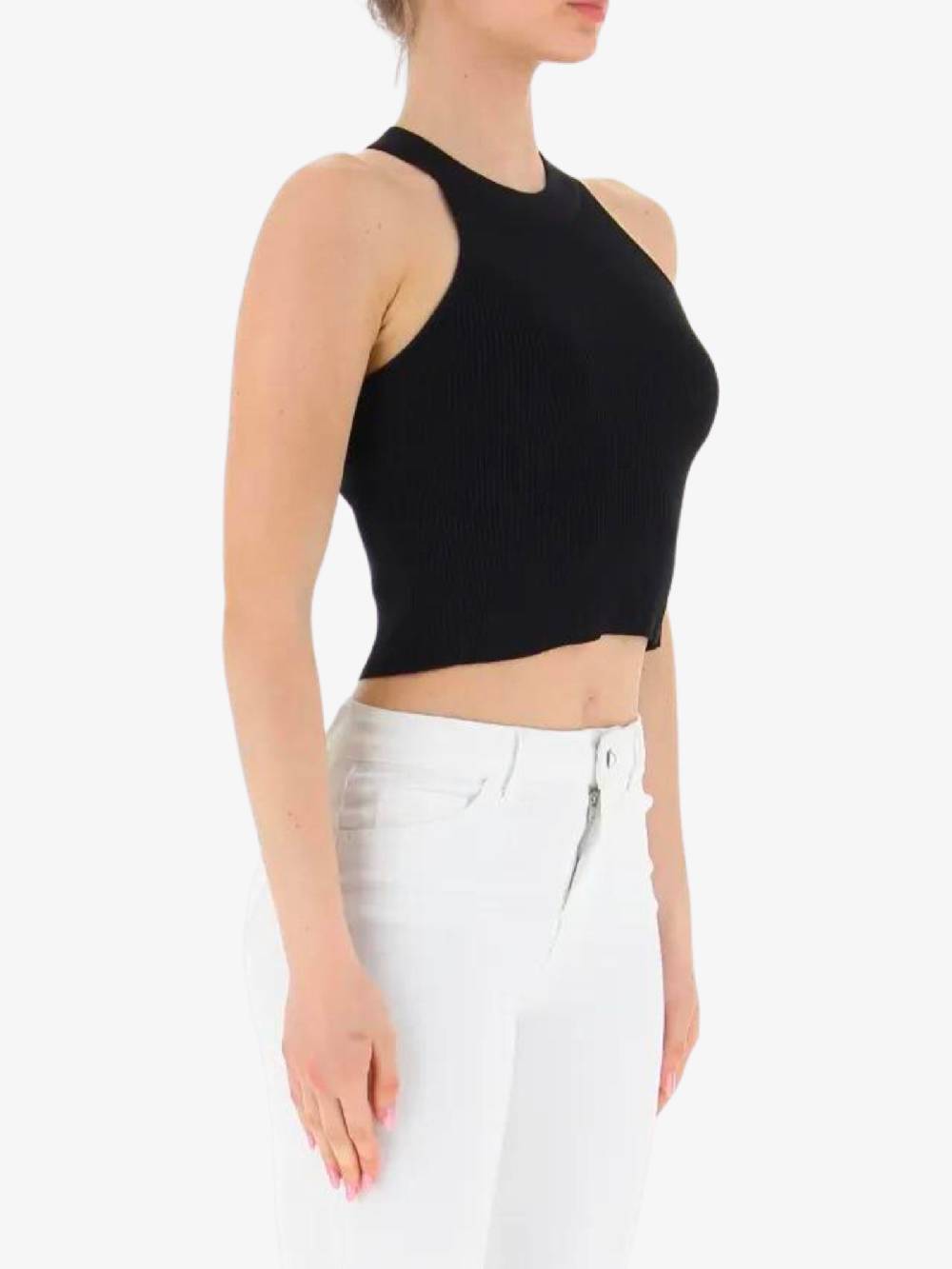 VICOLO Top Cropped A Costine Donna Nero In Viscosa