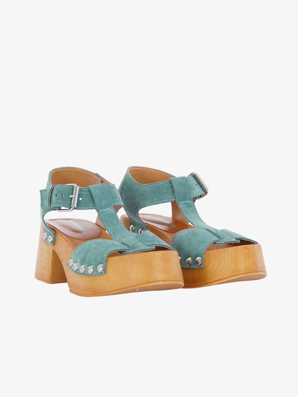 VINTAGE Sandali Con Plateau Donna In Pelle Avio