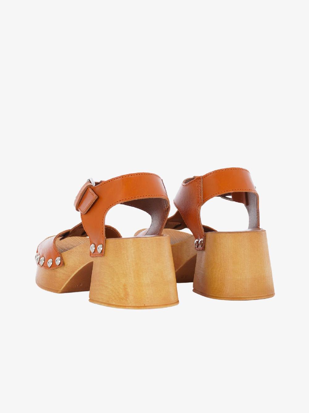 VINTAGE Sandali Con Plateau Donna In Pelle Cuoio