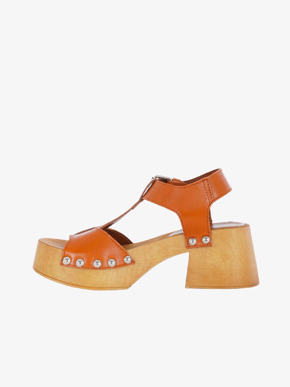 VINTAGE Sandali Con Plateau Donna In Pelle Cuoio