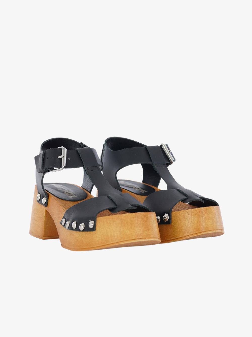 VINTAGE Sandali Con Plateau Donna In Pelle Nero