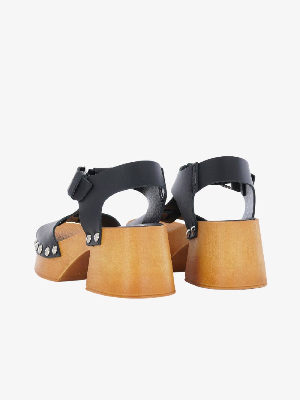 VINTAGE Sandali Con Plateau Donna In Pelle Nero